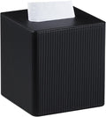 Tissue Box Cover Square with Magnetic Closure, PU Leather Tissue Box Holder for Bathroom NightStands Livingroom, Decorative Modern Square Tissue Holder (Black)