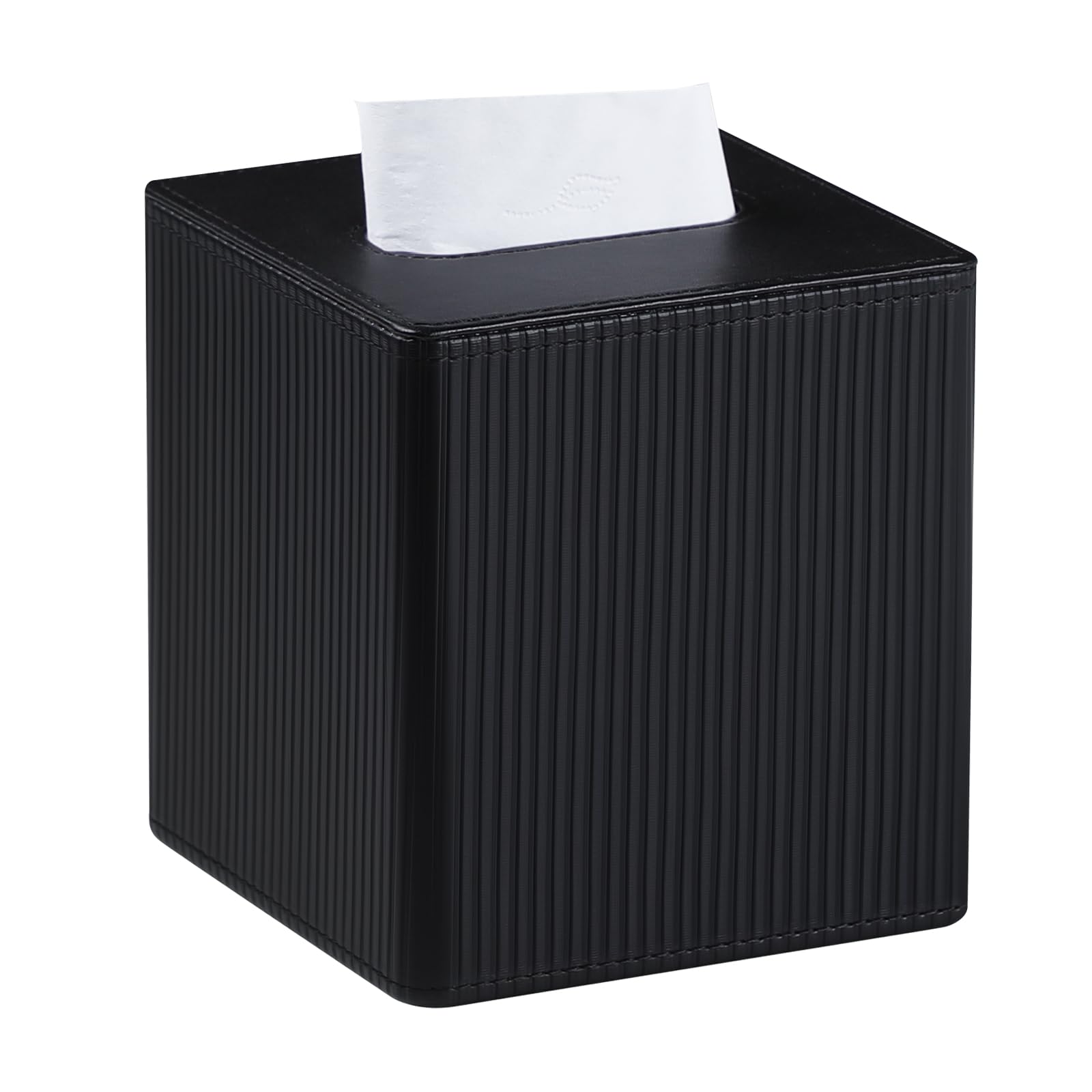 Cretkhp PU Leather Square Tissue Box Cover Tissue Box Holder Cube (Black)
