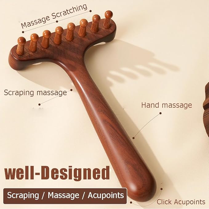 OULIGET Wood Gua Sha Massage Tools Set,Scraping Scalp Comb,Scraping Natural Wooden Gua Sha Tool for Headache,Back,Neck,Shoulder Relaxation,Neck Massage Comb.