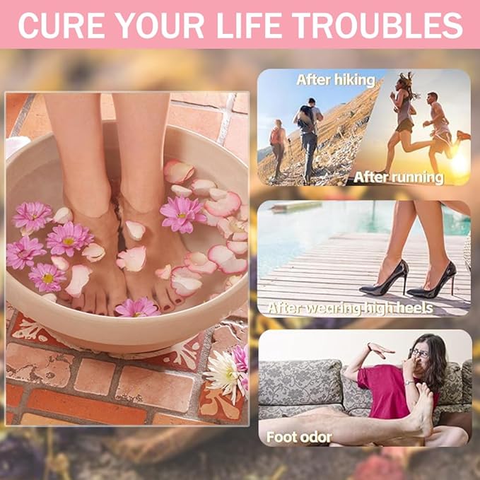 Dried Flowers Pedicure Foot Soak Kit,8 Bags Set for Dry Tired Feet,Including Rose Buds,Lavender,Jasmine,Chrysanthemum,Lemongrass,Mint, Peony,Peach Blossom (8 Bags, Dried Flowers)