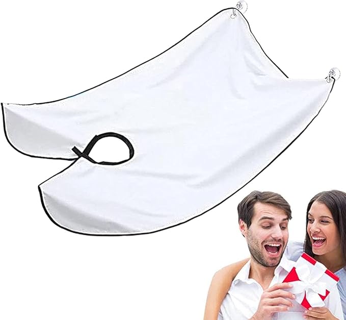 FITALA Beard Trimming Catcher Bib, Black Waterproof Apron with Suction Cups, 47.2 x 30.7 inches (White)