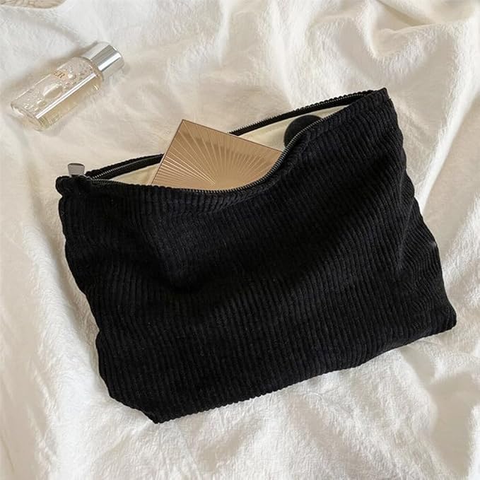 SxoSyo Corduroy Makeup Bags, Cosmetic Pouch for Purse, Black