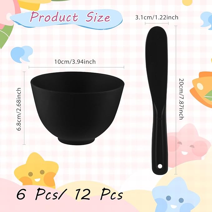 Black Silicone Mixing Bowls Facial Mask Serve Bowl Cosmetic Beauty Tool with Stirring Sticks for Skincare DIY Craft Home Salon - 6 Pcs