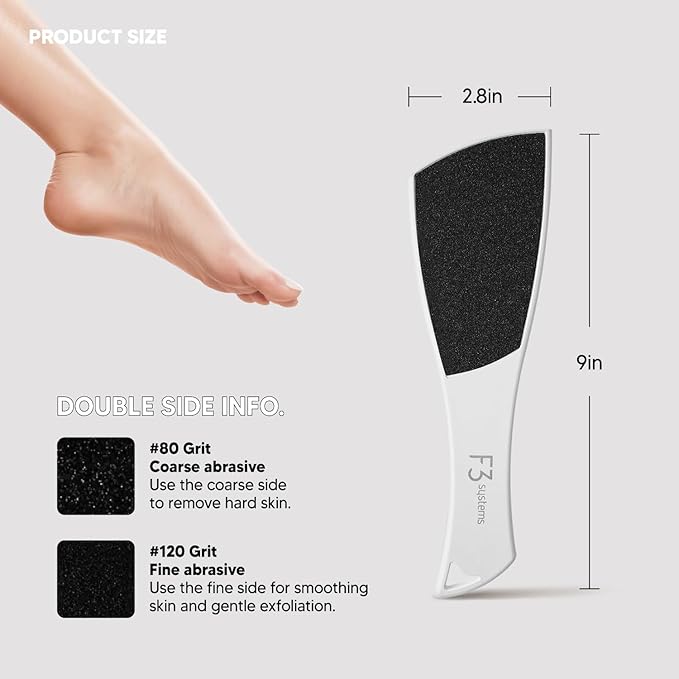 F3 Systems S-Line Emery Foot File, Colossal Double-Sided Pedicure Tool, Effective for Cracked Heel, Ergonomic Design for Easy Grip (2Pcs)