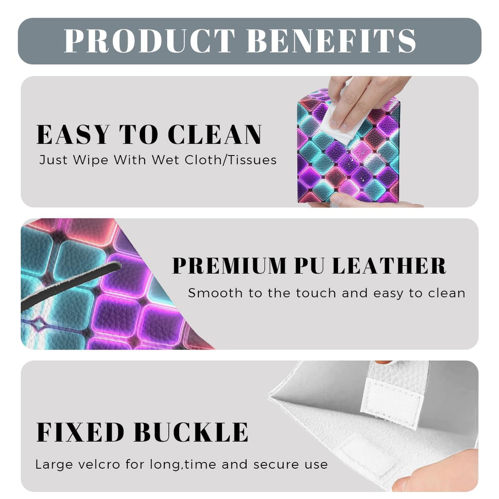 Neon Tissue Box Cover Colorful Rainbow Tiles Purple Blue Pink Leather Tissue Box Holder Square Facial Paper Organizer Dispenser for Car Bathroom Bedroom Office Tabletop Decor