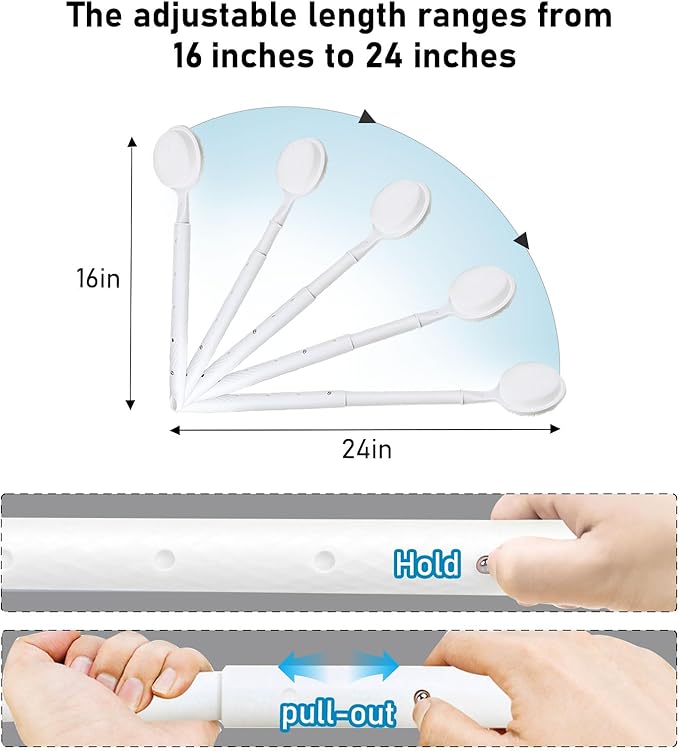 OZNER 24 Inches Silicone Back Scrubber for Shower - Extendable Long Handle Shower Brush with Dual-Sided Bristles - Exfoliating Body Scrubber for Sensitive Skin - Perfect for Men & Women (White)