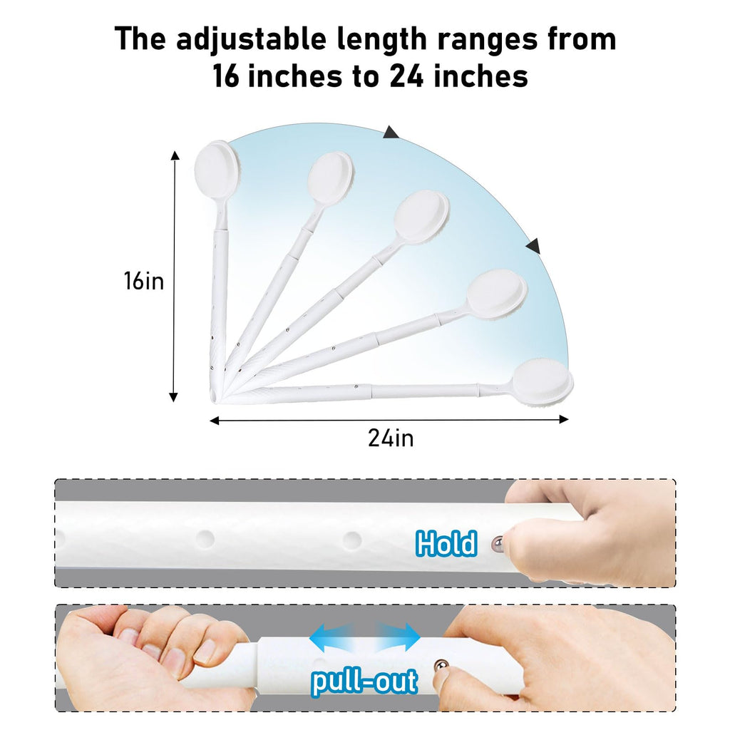 OZNER 24 Inches Silicone Back Scrubber for Shower - Extendable Long Handle Shower Brush with Dual-Sided Bristles - Exfoliating Body Scrubber for Sensitive Skin - Perfect for Men & Women (White)