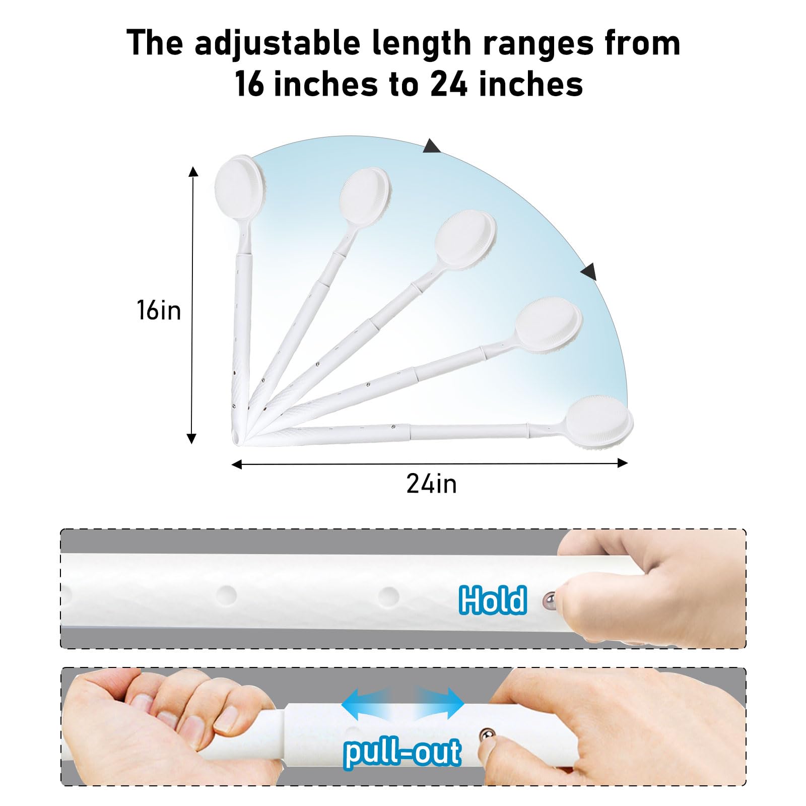 OZNER 24 Inches Silicone Back Scrubber for Shower - Extendable Long Handle Shower Brush with Dual-Sided Bristles - Exfoliating Body Scrubber for Sensitive Skin - Perfect for Men & Women (White)