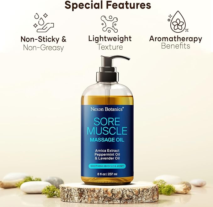 Sore Muscle Massage Oil for Massage Therapy & Gua Sha with Arnica 8 fl oz