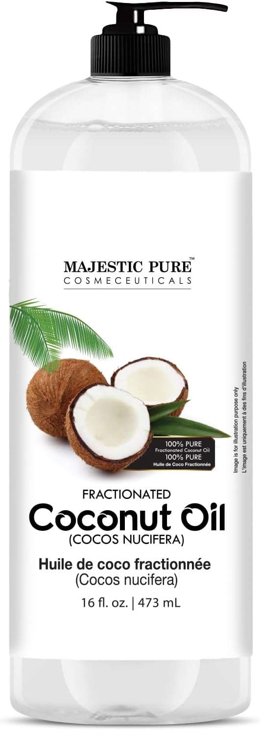 Majestic Pure Fractionated Coconut Oil – Lightweight Liquid Carrier Oil for Essential Oils, Massage, Skin, Hair & DIY Personal Care Applications -16 Fl Oz