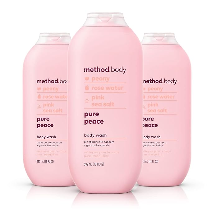 Method Body Wash, Pure Peace - Leaves Skin Feeling Soft & Moisturized, Made Without Parabens, Notes of Peony, Rose Water & Pink Sea Salt, 18 fl oz - 3 pack