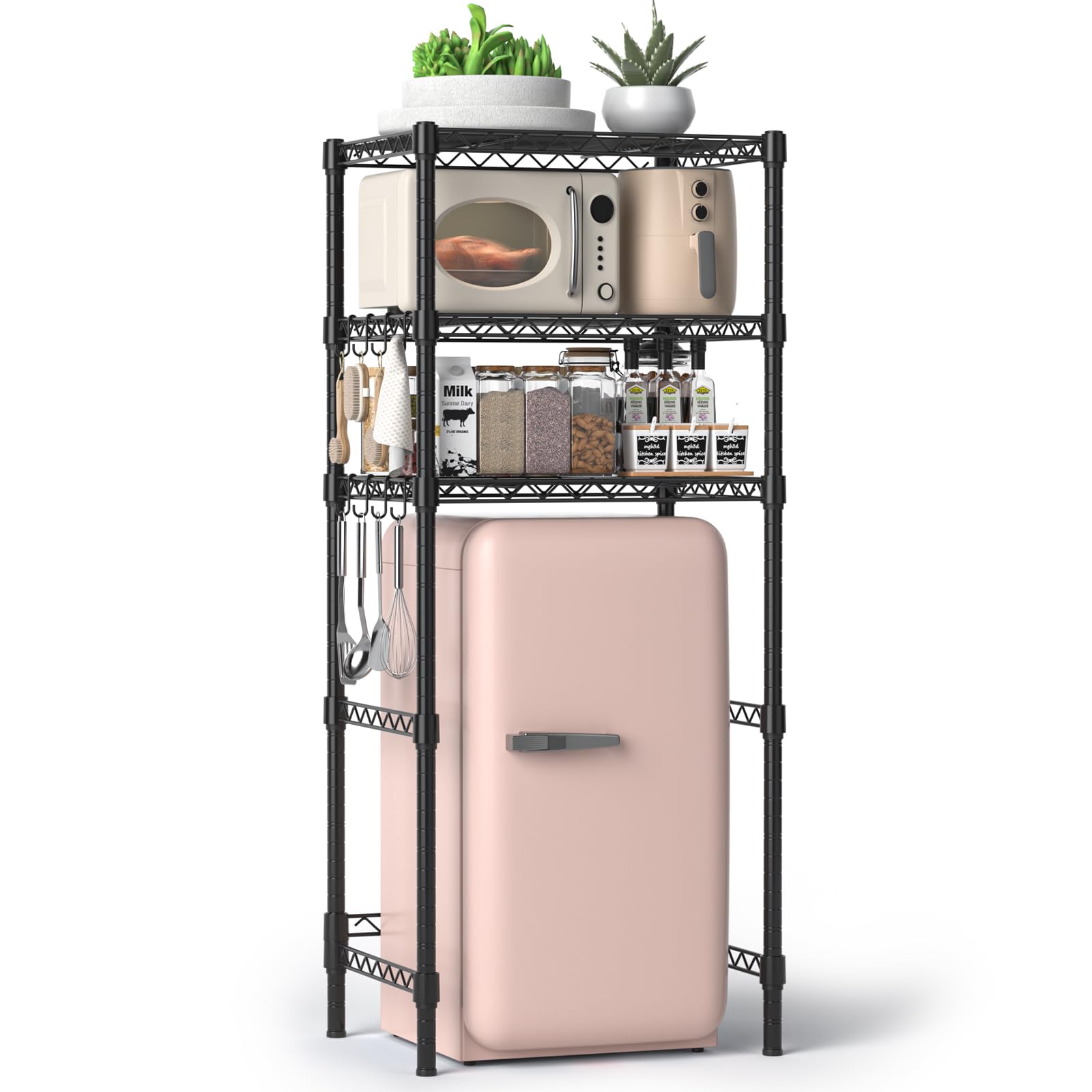 Hodonas Adjustable Mini Fridge Stand, Black, 26.58" W x 20.28" D x 65.56" H