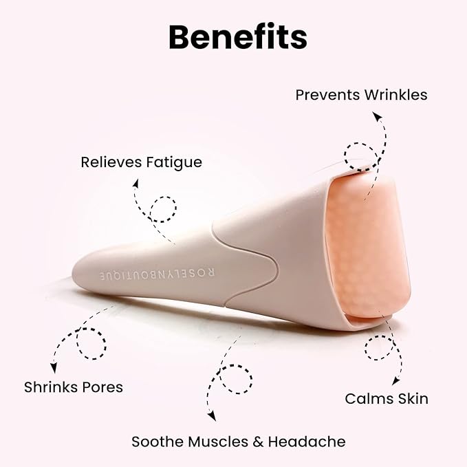 ROSELYNBOUTIQUE Ice Roller for Face & Gua Sha Facial Tools - Wrinkles Fine Lines Puffiness Massager Facial Skin Care Tools - Self Care Gifts for Men Women (Beige)