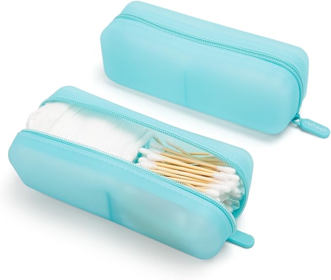 Cotton Pad Swab Travel Case, 2-in-1 Waterproof Organizer, VISFRESH (Blue)