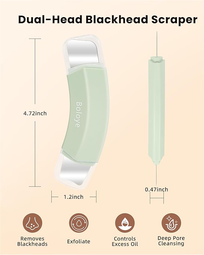 Boloye Blackhead Remover Tool – Dual-Head Face Scraper & Pore Cleaner for Deep Facial Cleansing, Nose Scraper for Nose & T-Zone, Skin Care Tool for Men and Women