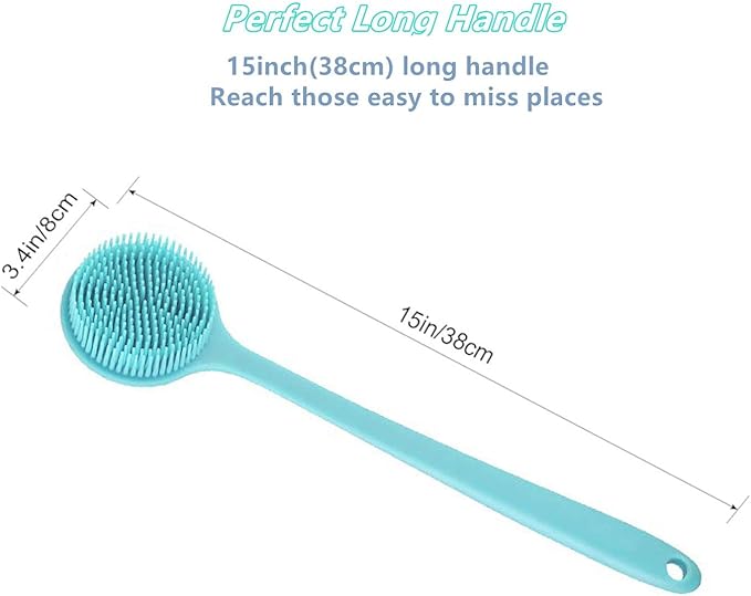 Long Handle Silicone Body Scrubber for Shower, Dual-Sided Back Scrubber Brush with Soft Bristles&Massage Nodes, Exfoliating Bath Brush for Hard to Reach Areas, Easy to Clean & Quick Dry, for Daily Use