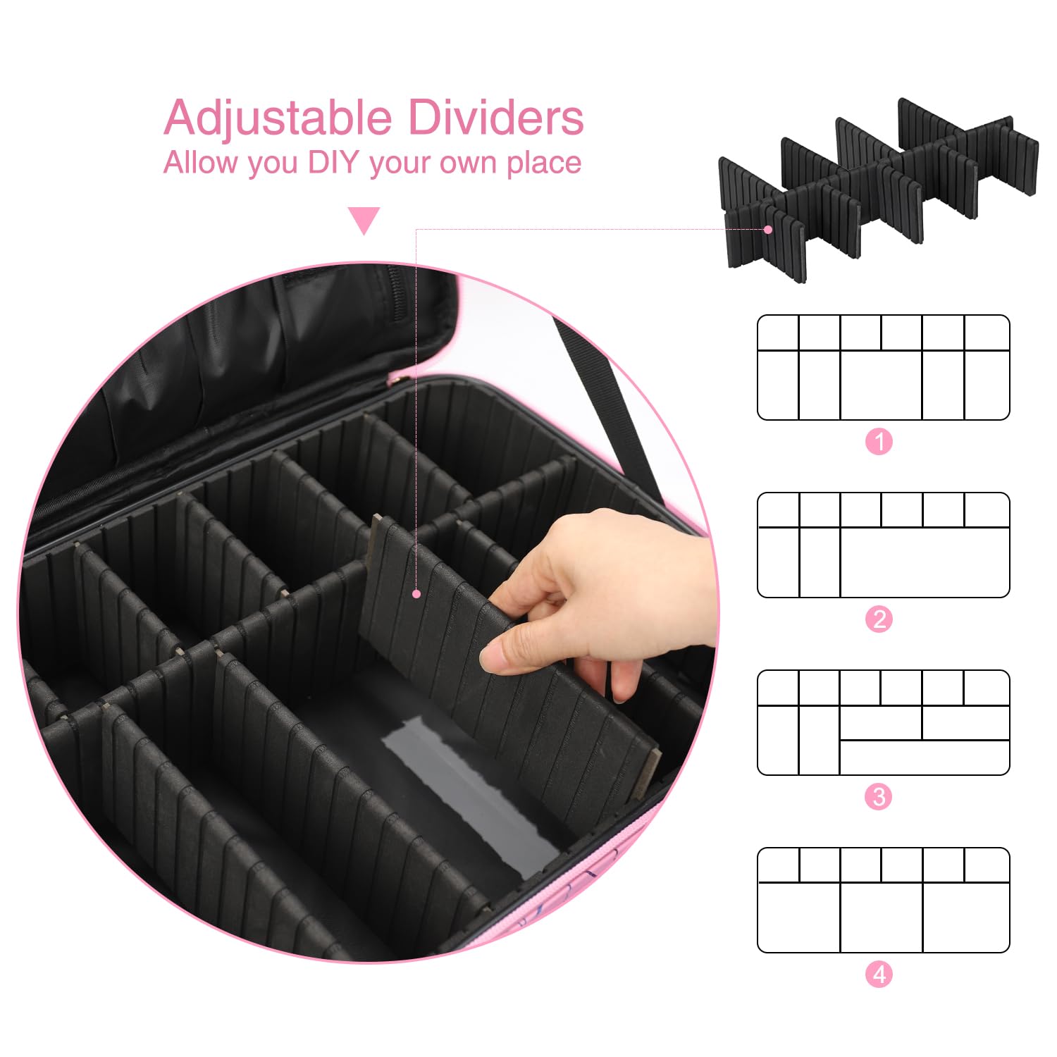 MONSTINA Professional Makeup Case Bag|3 Layers Large Capacity Cosmetic Organizer Brush Bag,Barber Train Case Makeup Artist Box,PU Leather Stylish Geometric Reflection Patterns Pink