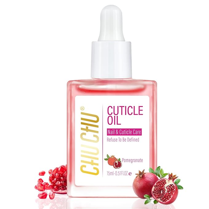 CHUCHU Vegan Cuticle Oil for Nail: Pomegranate Scent Natural Vitamin B & E Nail Oil - Hydrates Moisturizes Repairs for Nails Damage Dry Cuticle 0.51 Fl Oz