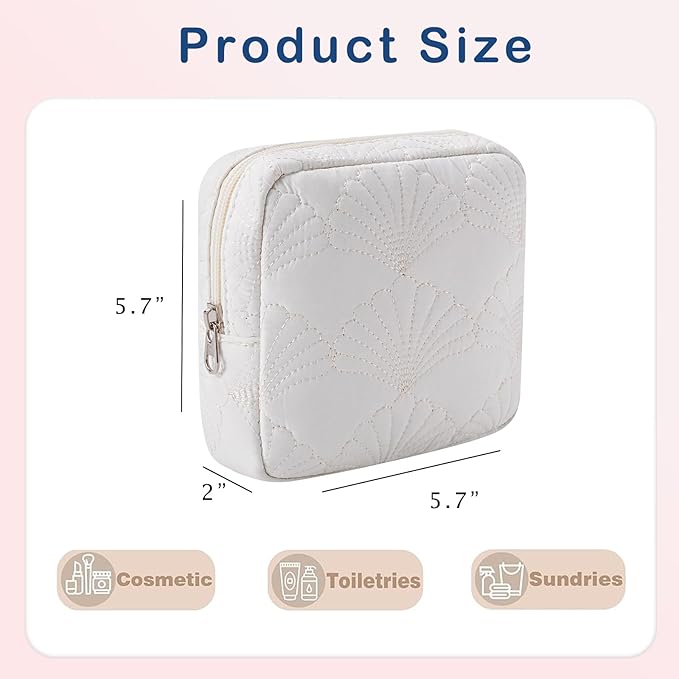 RSRSLEII Small Quilted Cosmetic Pouch for Purse, Mini Cotton Makeup Bag with Compartments, Cute Zipper Lipstick Holder for Women (16Seashell)