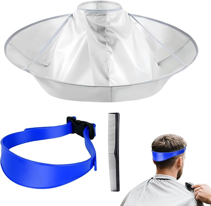 Qiuruoo Self Haircut Cape Kit for Men，Fade Guide for Men Haircut，Hair Cutting Kit Includes Hair Cutting Cape, Adjustable Hair Trimming Guide, Comb，for Adults and Kids, Salon and Home Use(Blue)