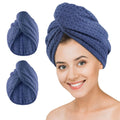 Microfiber Hair Drying Towel: 2 Pcs Waffle Long Hair Turban Wraps (Gray)