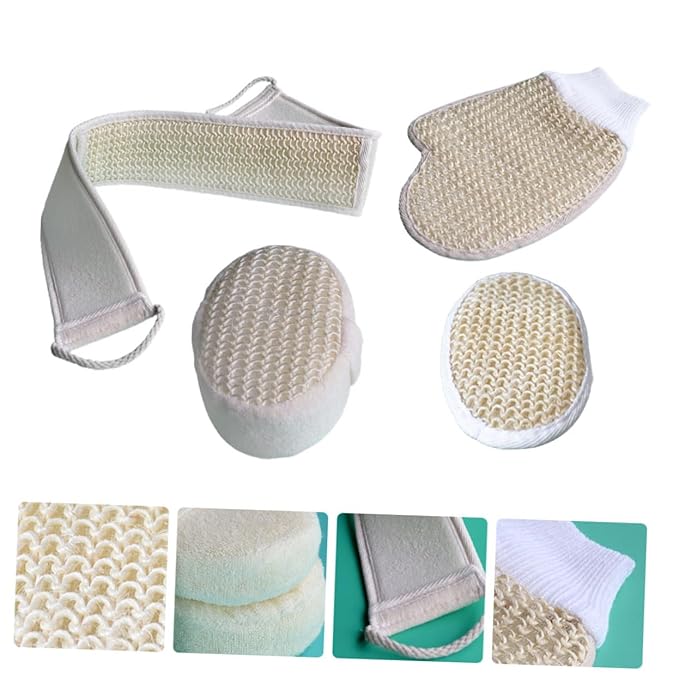 1 Set Comfortable Bath Sponge and Rubbing Strip Set for Household Use Includes Back Scrubber Strap Soft Bath Gloves and Pad for Skin Care