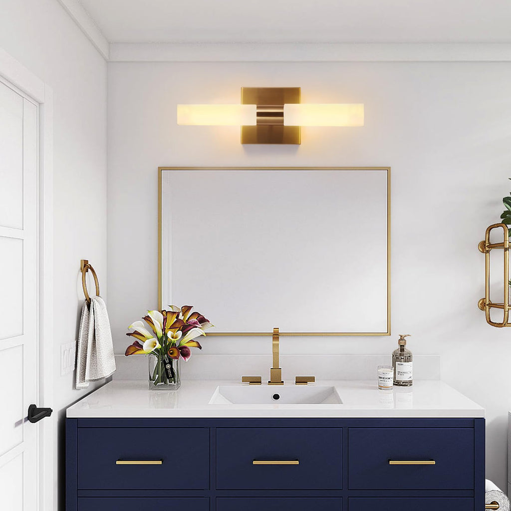 KUZZULL Modern Wall Sconces, Set of 2 Brushed Brass Gold, Frosted Glass Shade, Indoor Wall Mounted Lights, Bathroom Sconces, 36 cm, for Bedroom Wall Lamp