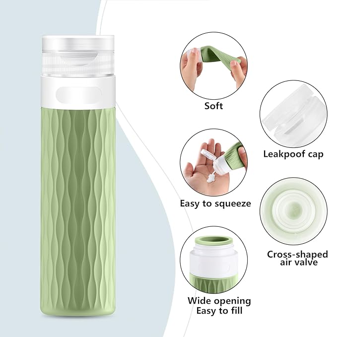 YEALIFE Travel Bottles for Toiletries, TSA Approved 3.4oz Travel Size Containers, BPA Free Leak Proof Silicone Traveling Bottles, Refillable Travel Essentials Kits for Shampoo Conditioner(4 Pack)-C