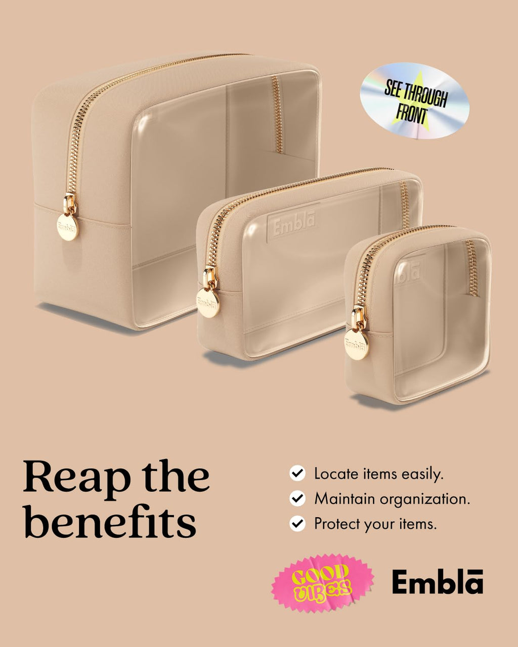Makeup Bags for Women, 3 Bag Set, Travel Cosmetic Organizer, Toiletry Pouch