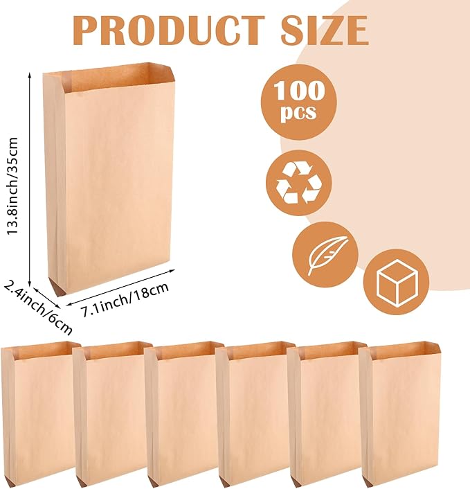 100 PCS Wax Paper Bags, Lawn Bag Brown Paper, Tampon Bags Disposal for Bathroom, 7.1 x 2.4 x 13.8 Inch Sanitary Napkin Disposal Bag Suitable for Bedroom, Toilet, Living Room (Brown)