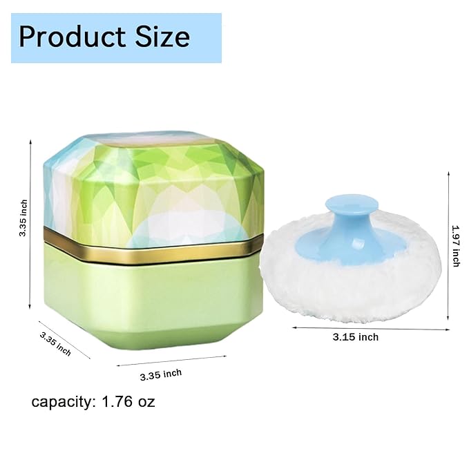 Body Powder Puff and Container, 3.35" Portable Dusting Powder Container with Soft Puff Powder Case Box Jar for Baby Women Home and Travel Use (Green)