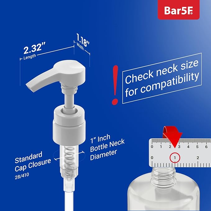 Bar5F Pumps for Shampoo and Conditioner Bottles, Salon-Brand Liters, 2 Pack