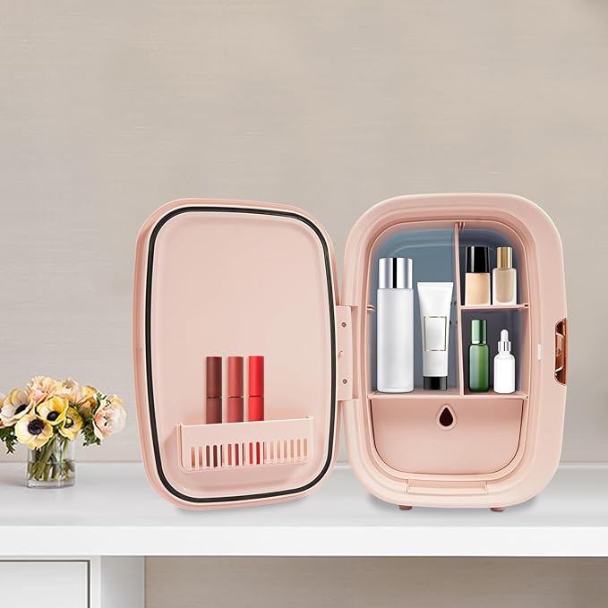Ginelm 12L Skincare Fridge with Cooling & Heating, Ultra Quiet (<20dB) Cosmetic Refrigerator for Bedroom, Pink Mini Fridge for Skincare Products, Portable Makeup Fridge with Car/Home Use