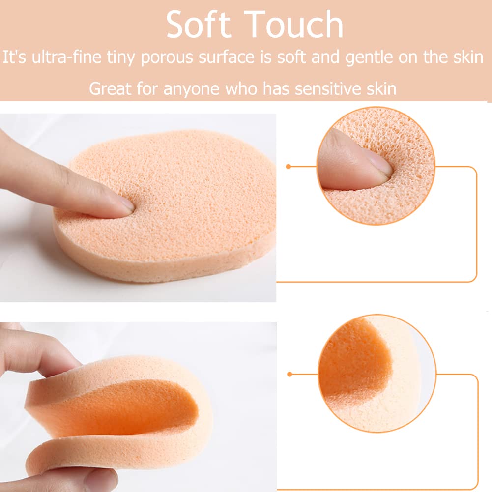 Tegelrying Facial Sponge Compressed,60 Pcs PVA Professional Makeup Removal Wash Round Face Sponges Spa Pads Exfoliating Cleansing for Women,Orange