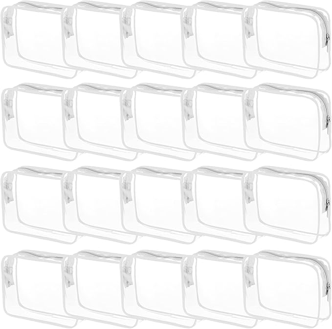 Tergy 20 Pack Clear Cosmetics Bags for Women Men Waterproof Toiletry Bags PVC Makeup Bags Organizer Case with Zipper for Travel Bathroom (20 White(Length 9.8 inch, height 7.1 inch, width 2.36 inch))