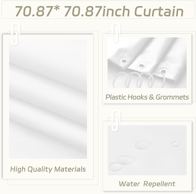 White Bathroom Accessories Set, 10Pcs Bathroom Accessory Sets Complete with Trash Can, Shower Curtain, Vanity Tray, Soap Dispenser, Soap Dish, Toothbrush Holder&Cup, Toilet Brush&Holder, Qtip Holder