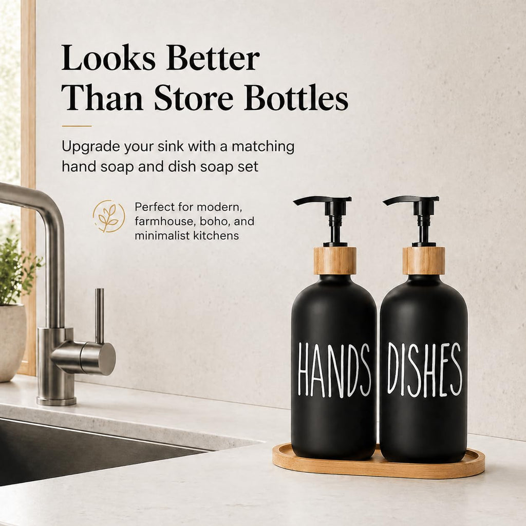 Dish Soap Dispenser for Kitchen,Glass Hand Soap Dispenser, Modern Farmhouse Decorfor Bathroom,Kitchen Decor