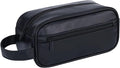 Men’s Toiletry Bag - Vintage PU Leather Kit for Travel - Water-Resistant Shaving Bag,Compact Pouch Gift for Husband, Dad (Black)