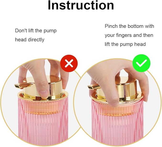 Tonxus Foaming Soap Dispenser, Pink Glass Foam Hand Soap Dispenser with Gold Pump, 14 Oz Bathroom Refillable Liquid Lotion Pump Ribbed Bottle Container for Kitchen Countertop Decor, 1