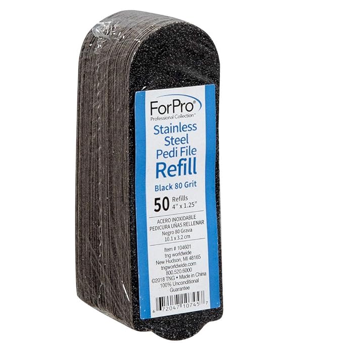 ForPro Professional Collection Stainless Steel Pedi File Refill,80 Grit,Black,EZ-Strip Peel Pedicure Refill Pads,1.25” W x 4” L,50-Count,(Pack of 12)