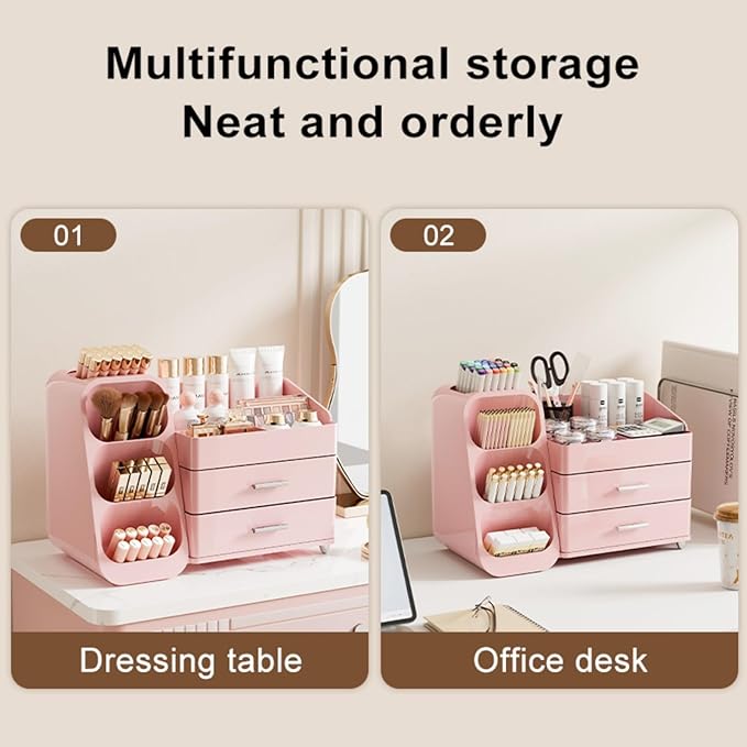 Booklov Large Makeup Organizer for Vanity Countertop, Pink