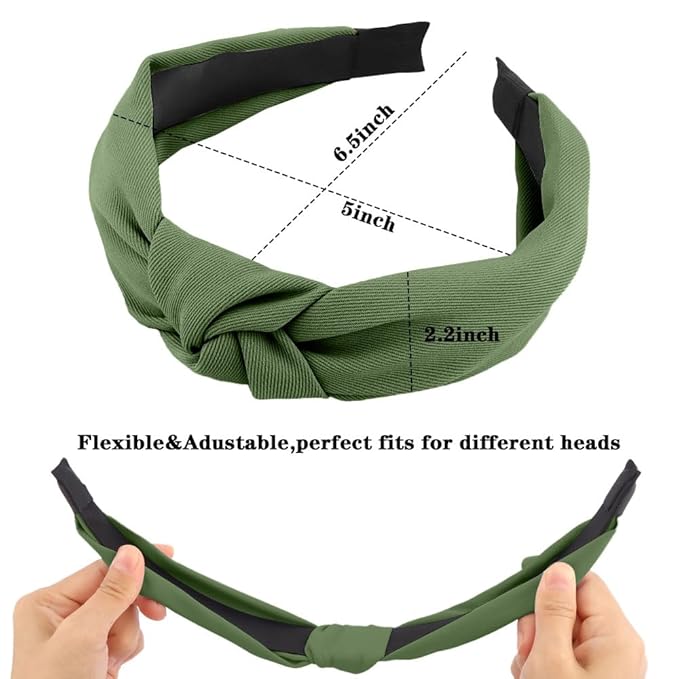 AHONEY 5 Pack Green Knotted Headbands for Women Trendy Fashion Thick Headbands Top Knot Non Slip Cute Hair Accessories Headband Pack Diademas Para Mujer