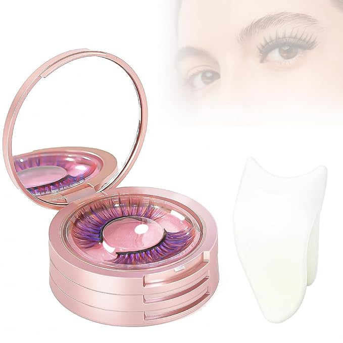 3 Layers Eyelash Storege Box with Mirror Circle Eyelash Holder Case with Lashes Trays & New Lash Clip Applicator Eye Makeup Tool for Women Girls Travel Case Pink
