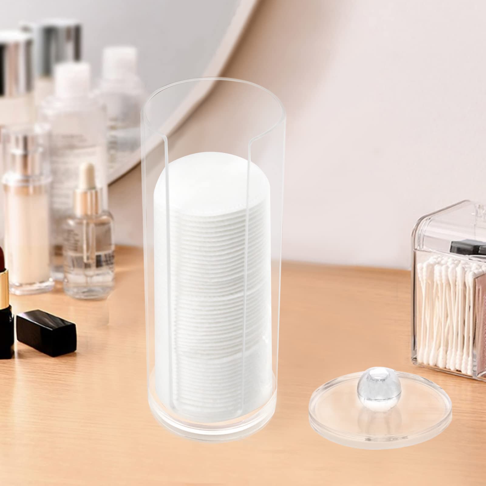 Acrylic Cotton Rounds Holder with Lid for Facial Makeup Remover Pads