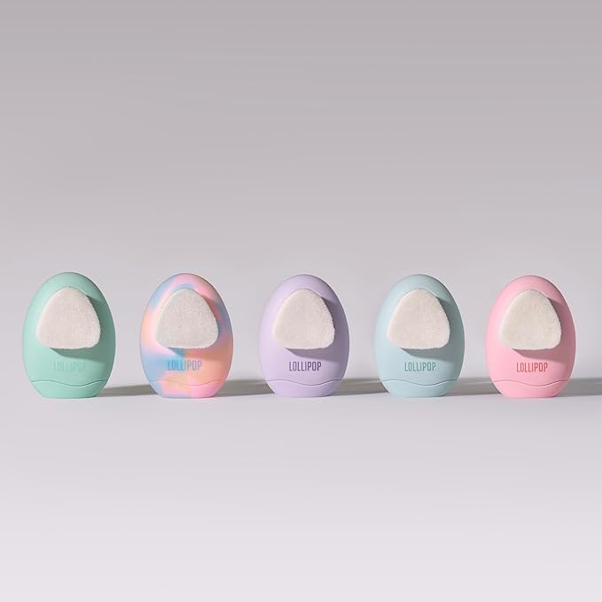 LOLLIPOP Dual-Sided Facial Cleansing Brush | Palm Size Silicone Face Exfoliator and Soft Fiber Cleanser | Manual Face Scrubber for Pores, Makeup Removal, Blackhead and Skincare Routine, Rainbow