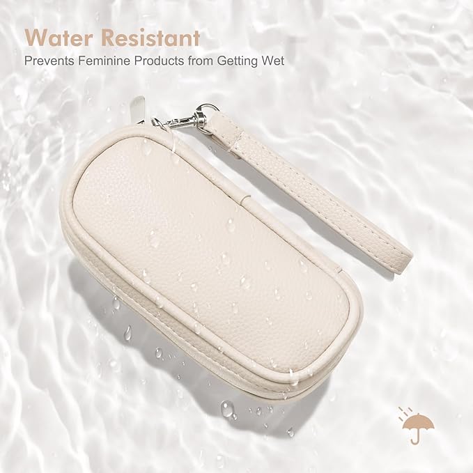 Tampon Holder for Purse, Portable period Bag with Handle,Travel Pads Tampons Pouch, Pu Leather Small Tampon Organizer Case for Feminine Products, Waterproof Period Bags for Women