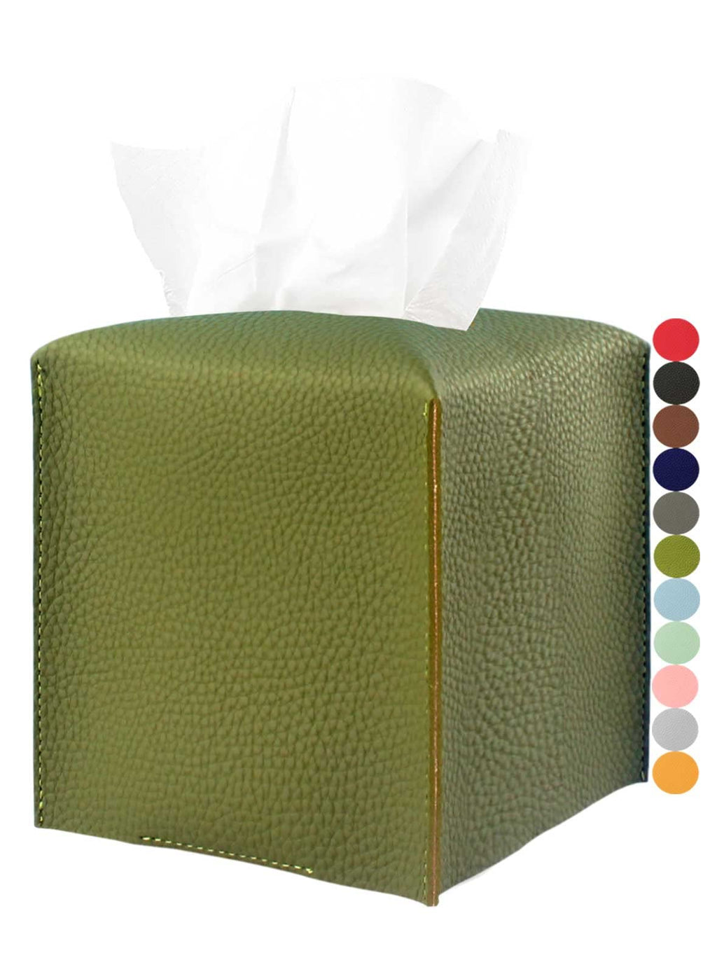 Green Tissue Box Cover Square – with Bottom Belt [JESMINI, ] PU Leather Green Tissue Box Holder Decorative for Bathroom Vanity Countertop/Night Stands/Office Desk, 5x5x5