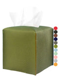 Green Tissue Box Cover Square – with Bottom Belt [JESMINI, ] PU Leather Green Tissue Box Holder Decorative for Bathroom Vanity Countertop/Night Stands/Office Desk, 5x5x5