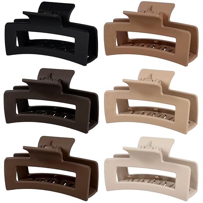 Sisiaipu 3.5 Inch Medium Hair Claw Clips 6 Pack Hair Clips for Women Square Rectangle Claw for Hair Banana Jaw Clips Hair Accessories for Girls -Coffee Brown