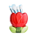 ESIW Ceramic Tulip Cosmetic Storage Box, Desktop Organizers Make Up Brush Storage Stand Desktop Storage Box for Brush,Pencil,Art Supplies, Painting Brush (Red)